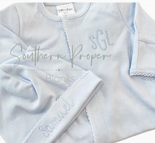 Blue with White Picot Trim Footie