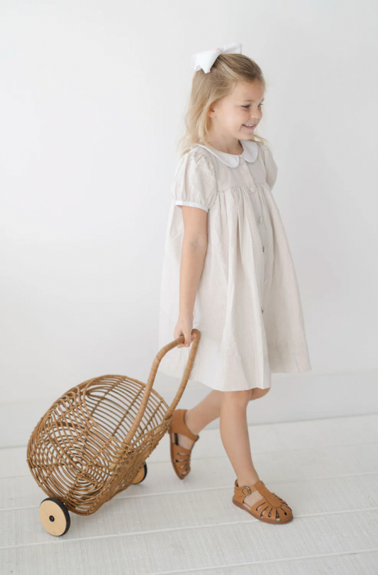 Girls Tan Gingham Dress