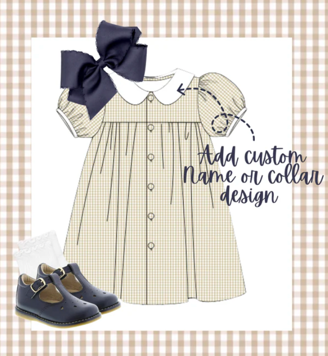 Girls Tan Gingham Dress