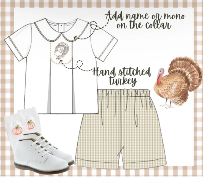 Boys Gingham Turkey Short Set