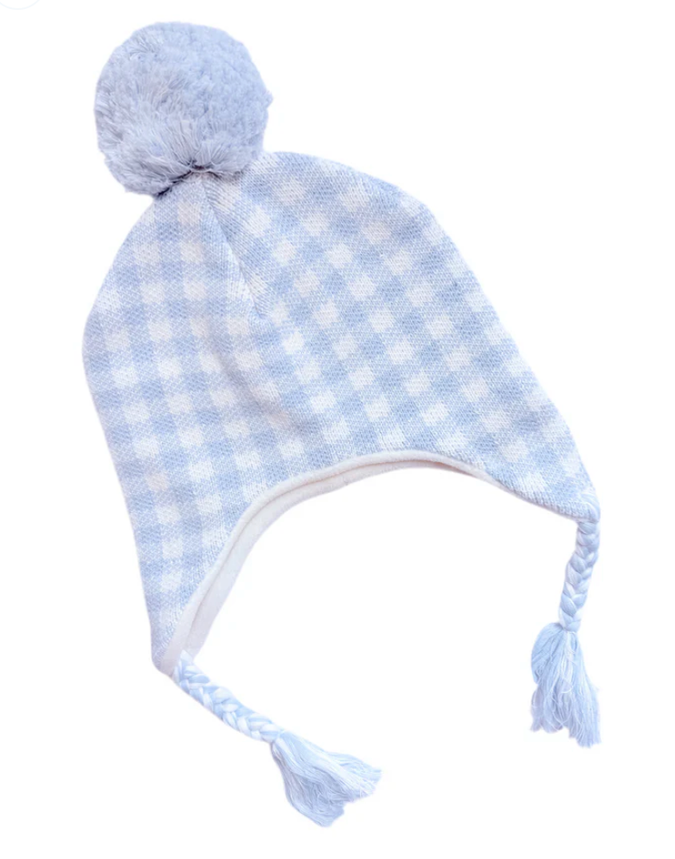 Blue Gingham Winter Hat