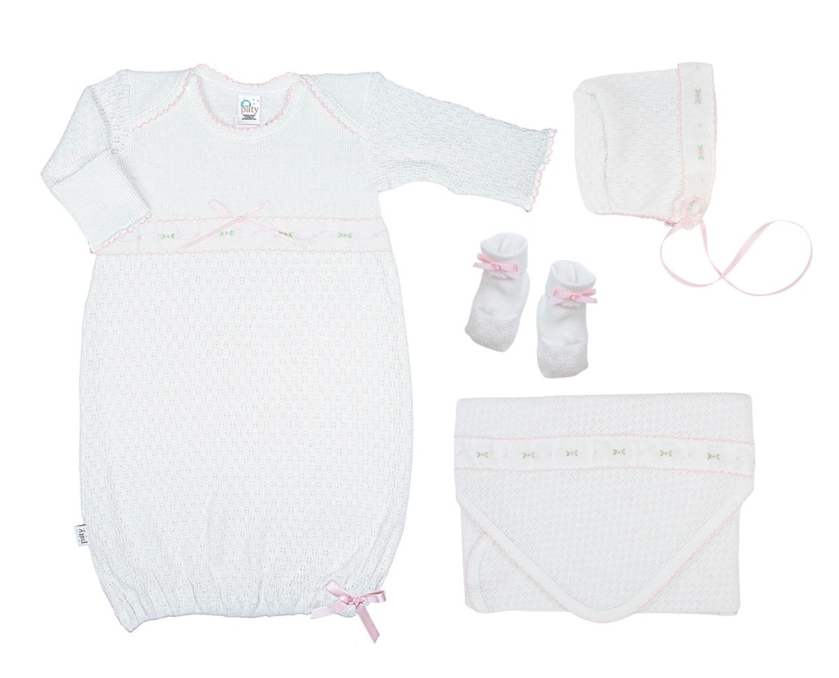 Paty Knit Newborn Gown Gift Set, Swiss Floral Collection