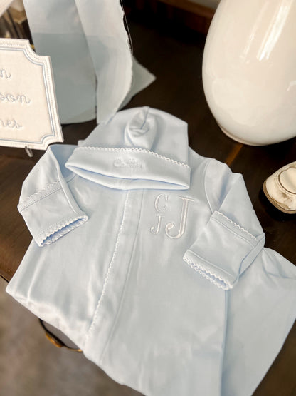 Blue with White Picot Trim Footie