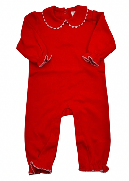 Long Sleeve Collared Girls Romper - Christmas