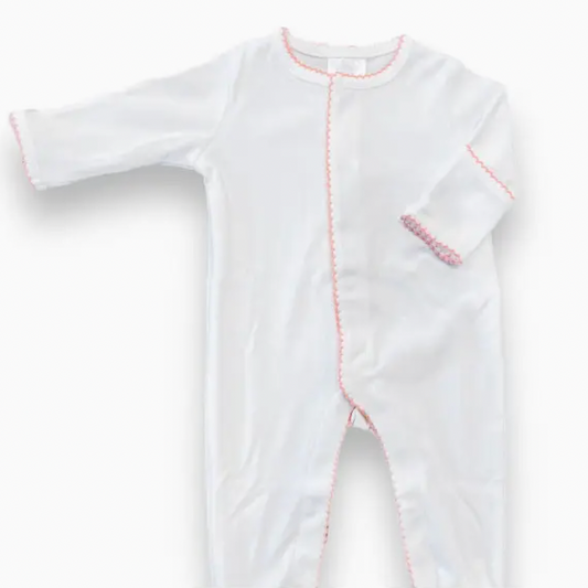 White with Pink Picot Trim Footie