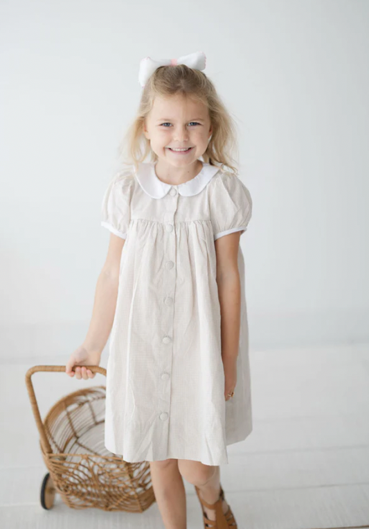 Girls Tan Gingham Dress