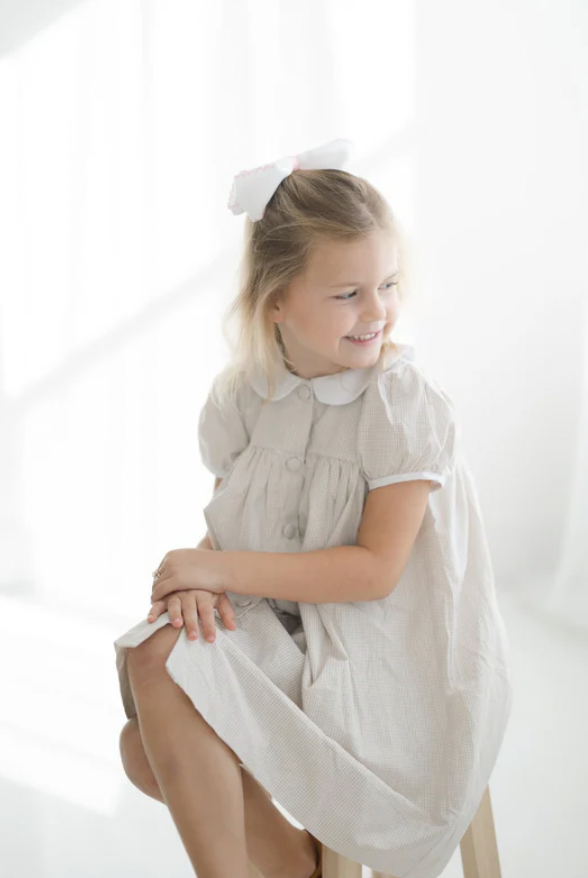 Girls Tan Gingham Dress