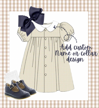 Girls Tan Gingham Dress