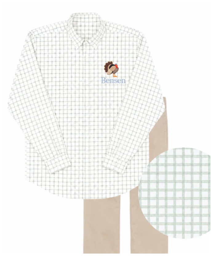 Boys Long Sleeve Sage Window Pane Shirt