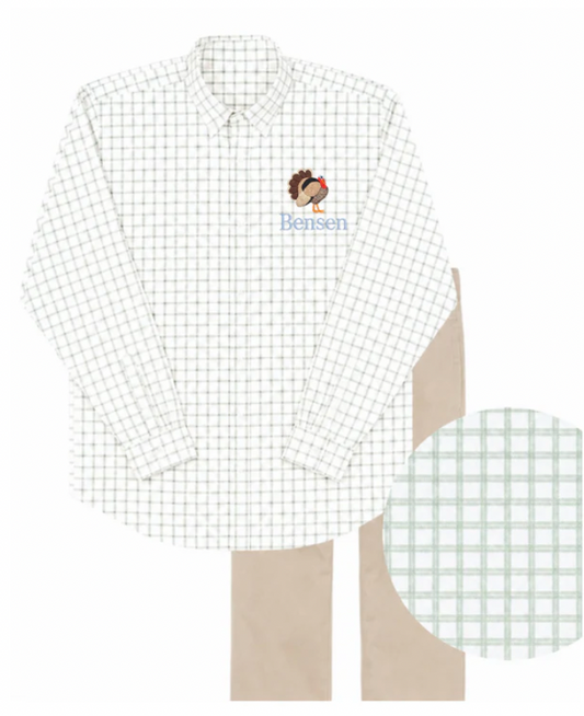 Boys Long Sleeve Sage Window Pane Shirt