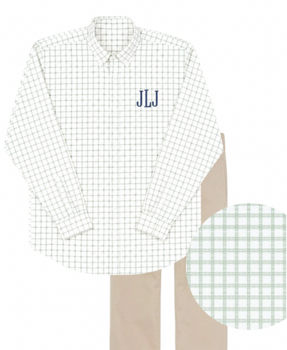 Boys Long Sleeve Sage Window Pane Shirt