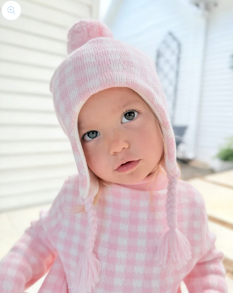 Pink Gingham Winter Hat