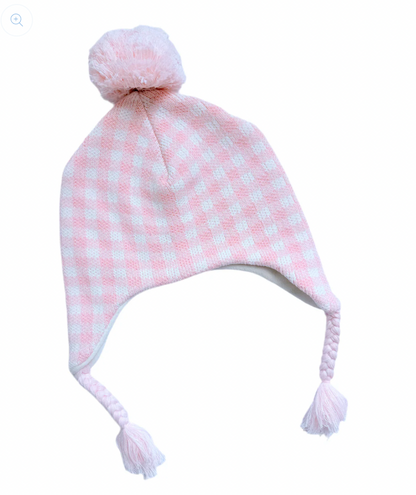 Pink Gingham Winter Hat