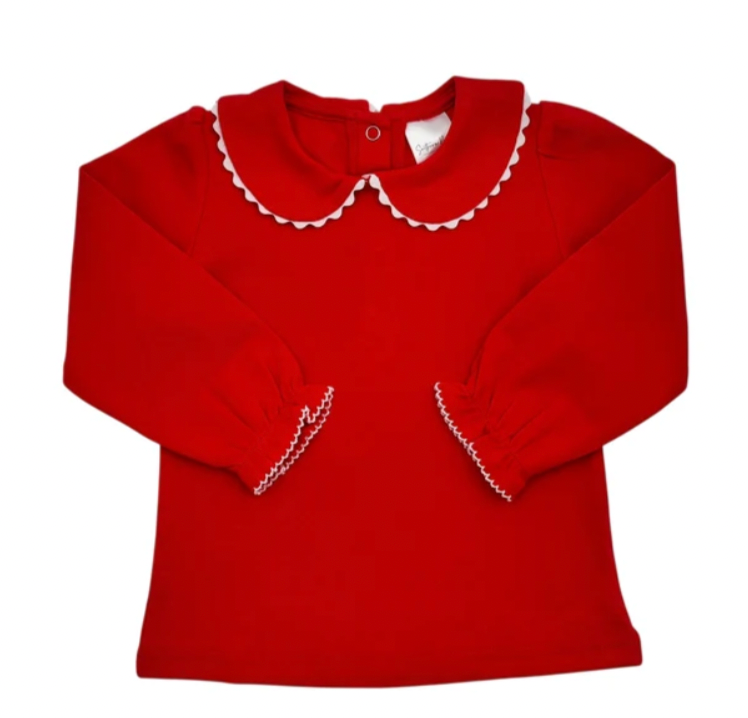 Girl's Scalloped Collared Shirt - Christmas